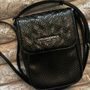 Karl Lagerfeld  Black Croc Crossbody Bag